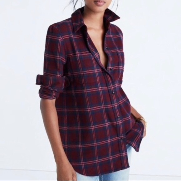 Madewell Tops - Madewell Classic Flannel XS Maroon and Navy